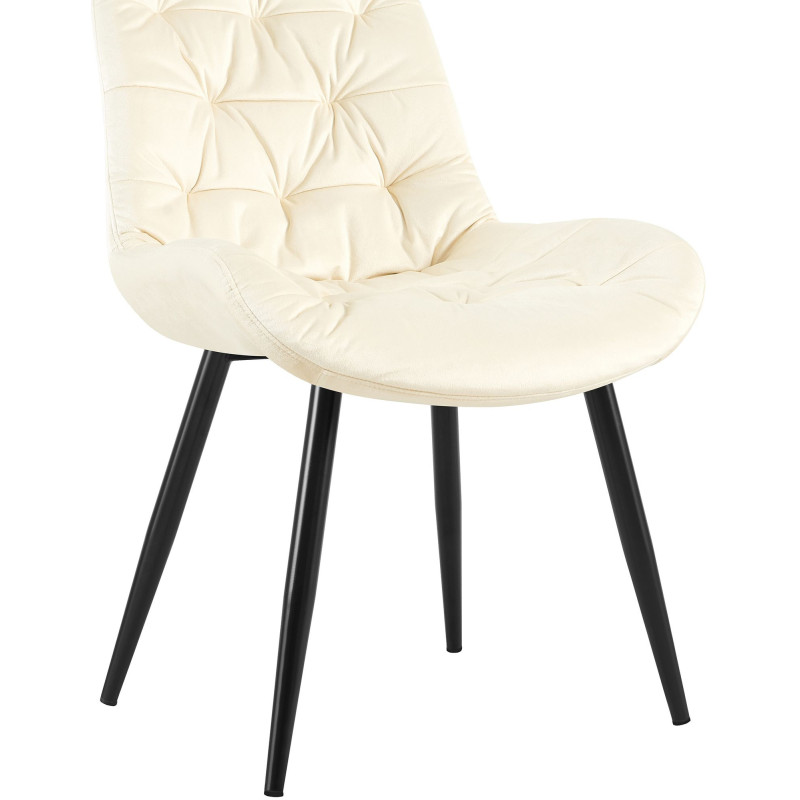 Chaise moderne rembourrée en Velours Blanc crème Capitonné Métal Noir Mat Trogir - 3