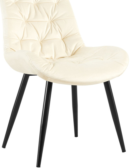 Chaise moderne rembourrée en Velours Blanc crème Capitonné Métal Noir Mat Trogir - 3