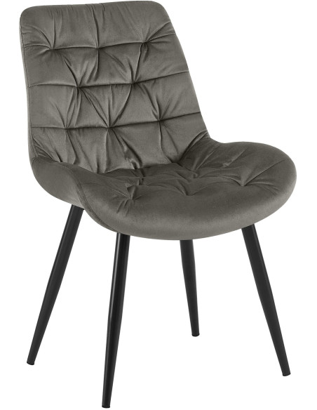 Chaise moderne rembourrée en Velours Gris foncé Capitonné Métal Noir Mat Trogir - 1