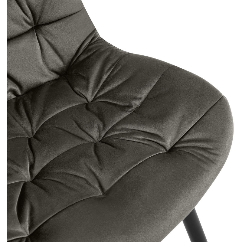 Chaise moderne rembourrée en Velours Gris foncé Capitonné Métal Noir Mat Trogir - 3