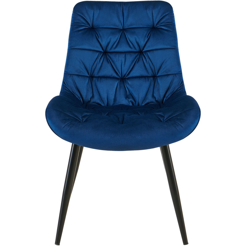Chaise moderne rembourrée en Velours Bleu foncé Capitonné Métal Noir Mat Trogir - 2