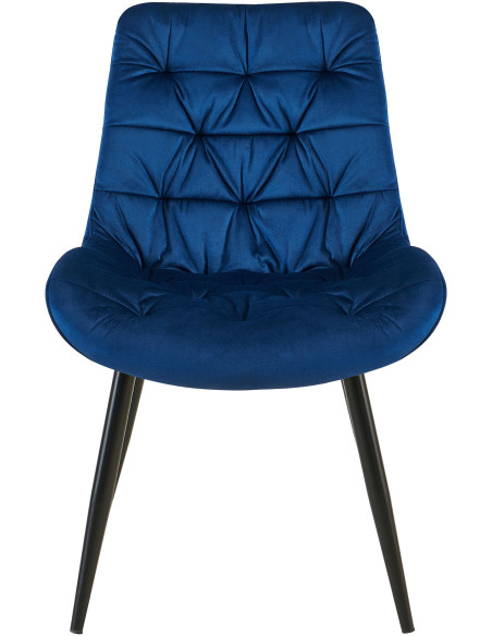 Chaise moderne rembourrée en Velours Bleu foncé Capitonné Métal Noir Mat Trogir - 2