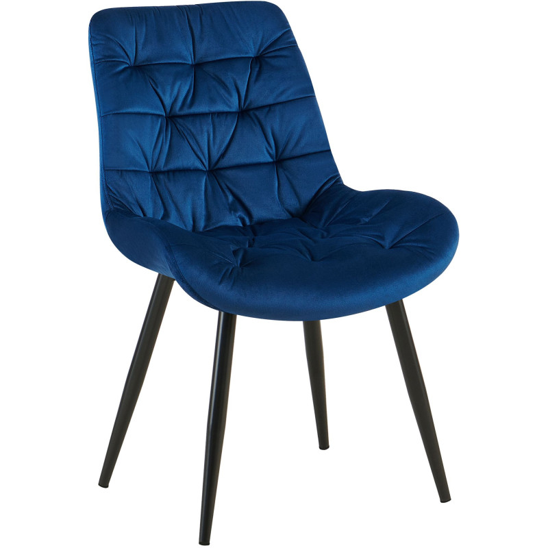 Chaise moderne rembourrée en Velours Bleu foncé Capitonné Métal Noir Mat Trogir - 1