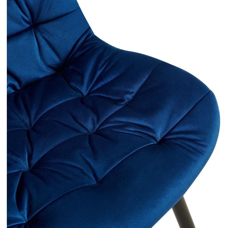 Chaise moderne rembourrée en Velours Bleu foncé Capitonné Métal Noir Mat Trogir - 3