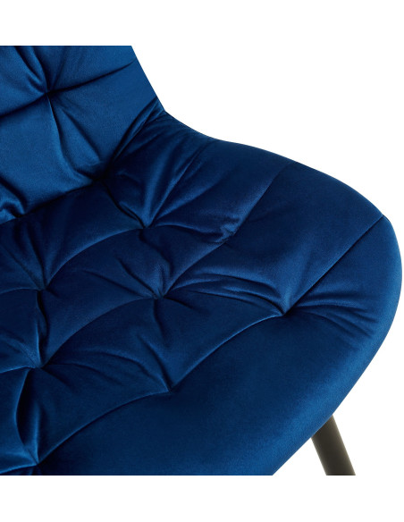 Chaise moderne rembourrée en Velours Bleu foncé Capitonné Métal Noir Mat Trogir - 3