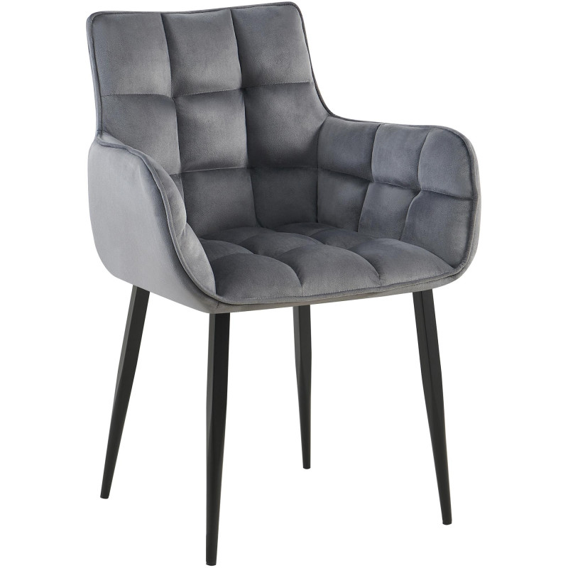 Fauteuil de table capitonné moderne en Velours Gris foncé Métal Noir Mat Huesca - 1