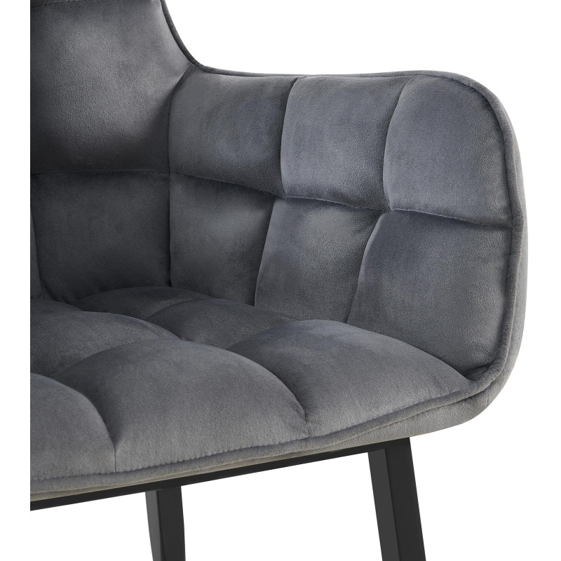 Fauteuil de table capitonné moderne en Velours Gris foncé Métal Noir Mat Huesca - 2