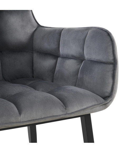 Fauteuil de table capitonné moderne en Velours Gris foncé Métal Noir Mat Huesca - 2