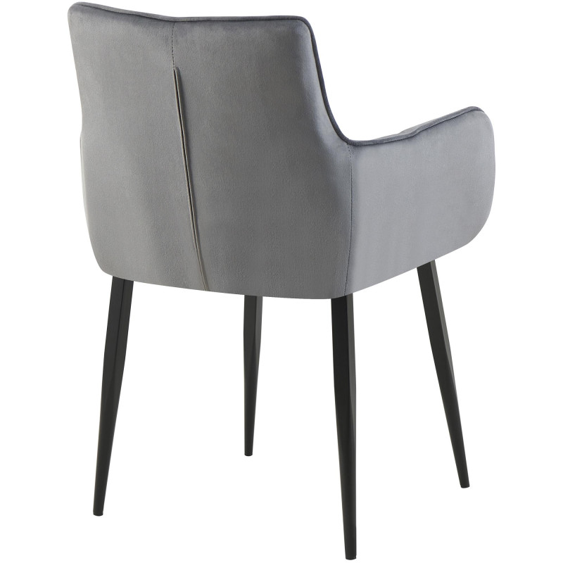 Fauteuil de table capitonné moderne en Velours Gris foncé Métal Noir Mat Huesca - 3
