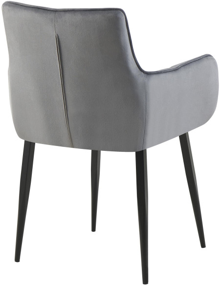 Fauteuil de table capitonné moderne en Velours Gris foncé Métal Noir Mat Huesca - 3
