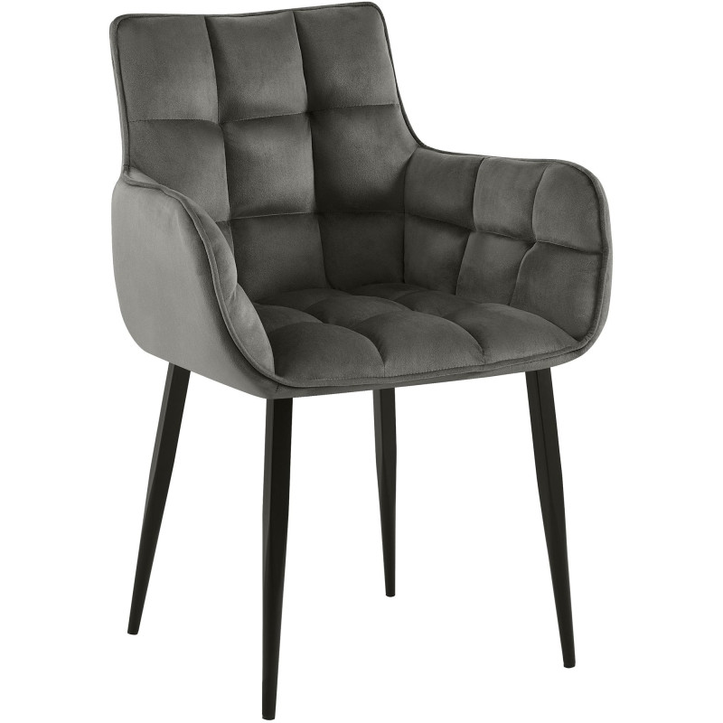 Fauteuil de table capitonné moderne en Velours Anthracite Métal Noir Mat Huesca - 1