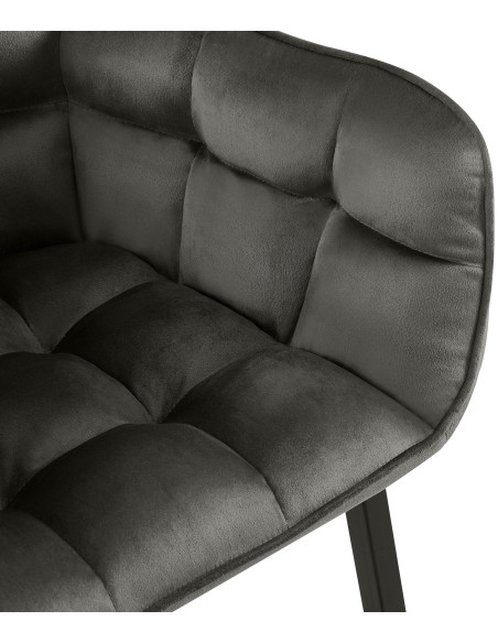 Fauteuil de table capitonné moderne en Velours Anthracite Métal Noir Mat Huesca - 2