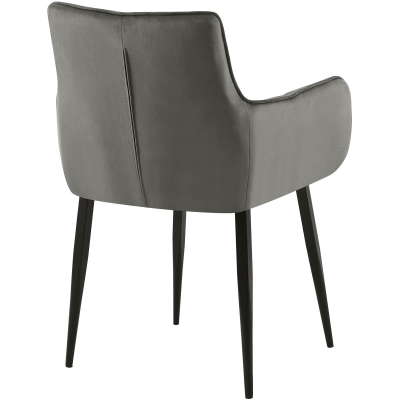 Fauteuil de table capitonné moderne en Velours Anthracite Métal Noir Mat Huesca - 3