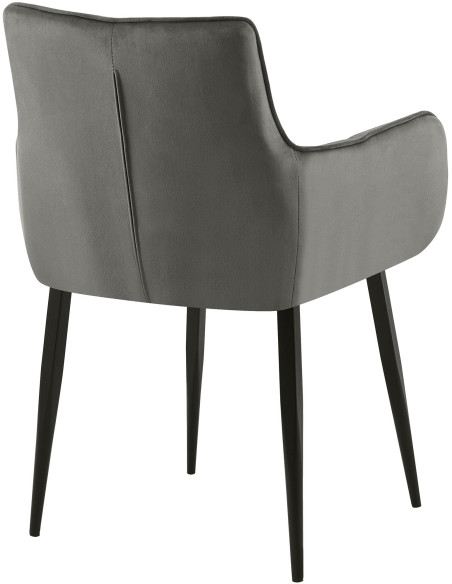 Fauteuil de table capitonné moderne en Velours Anthracite Métal Noir Mat Huesca - 3