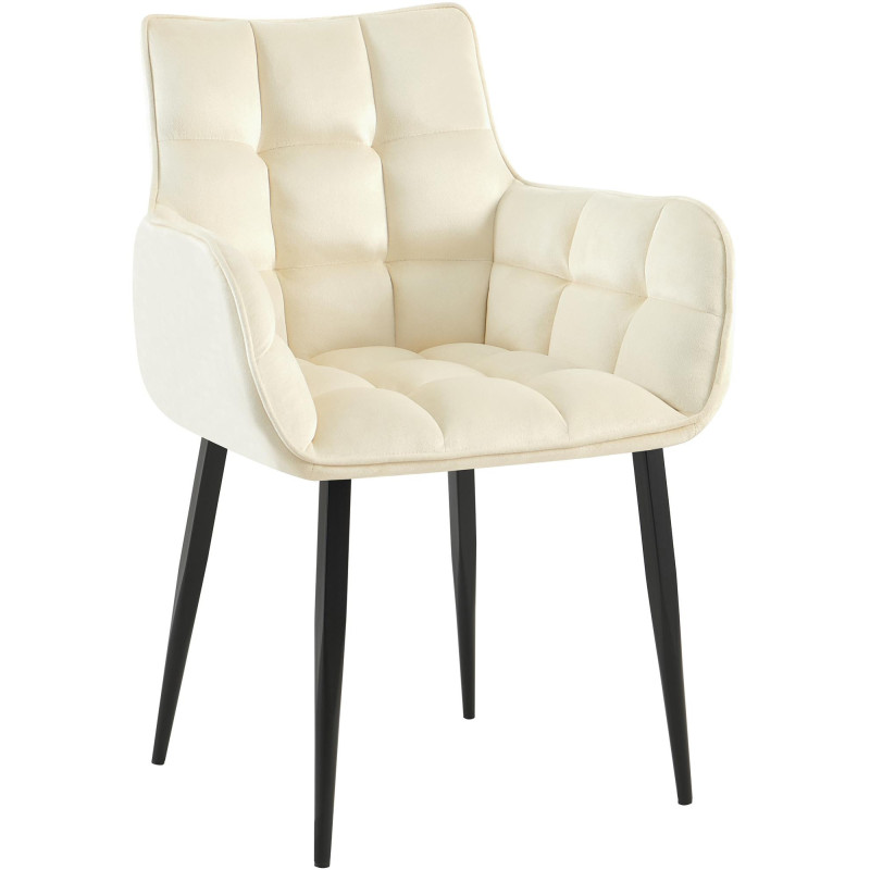 Fauteuil de table capitonné moderne en Velours Blanc crème Métal Noir Mat Huesca - 1