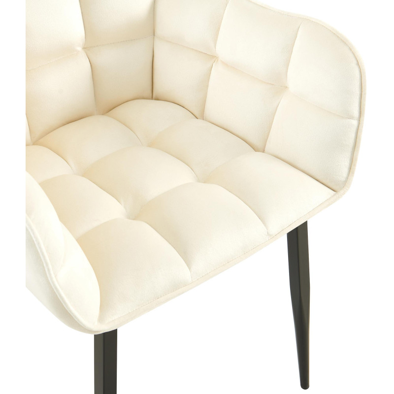 Fauteuil de table capitonné moderne en Velours Blanc crème Métal Noir Mat Huesca - 2