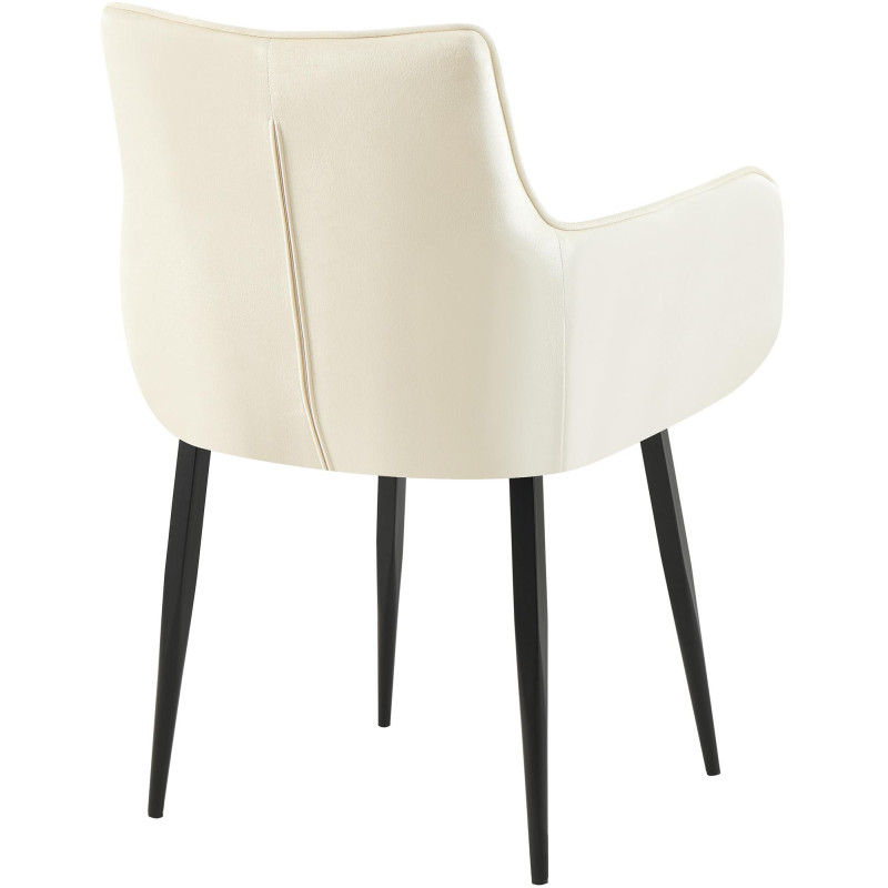 Fauteuil de table capitonné moderne en Velours Blanc crème Métal Noir Mat Huesca - 3