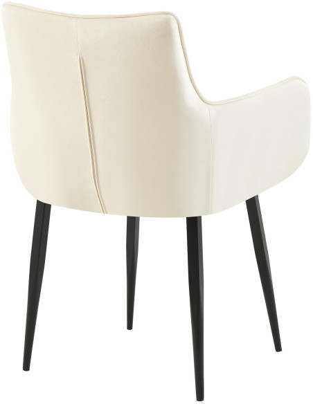 Fauteuil de table capitonné moderne en Velours Blanc crème Métal Noir Mat Huesca - 3