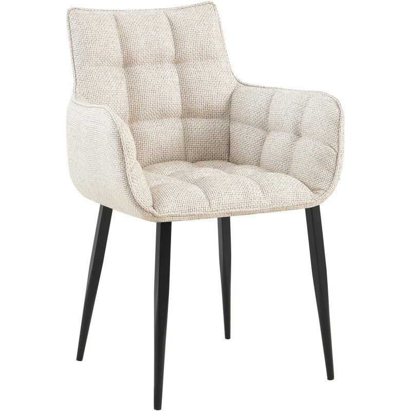 Fauteuil de table capitonné moderne en Tissu Blanc ivoire Métal Noir Mat Huesca - 1
