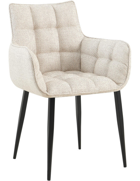 Fauteuil de table capitonné moderne en Tissu Blanc ivoire Métal Noir Mat Huesca - 1