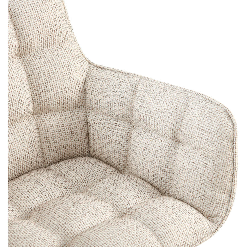 Fauteuil de table capitonné moderne en Tissu Blanc ivoire Métal Noir Mat Huesca - 2