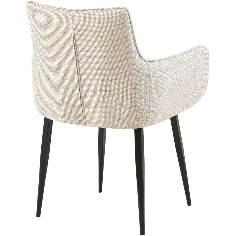 Fauteuil de table capitonné moderne en Tissu Blanc ivoire Métal Noir Mat Huesca - 3