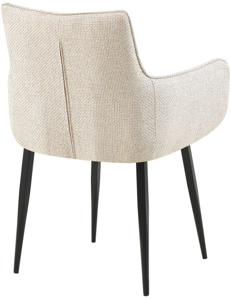 Fauteuil de table capitonné moderne en Tissu Blanc ivoire Métal Noir Mat Huesca - 3