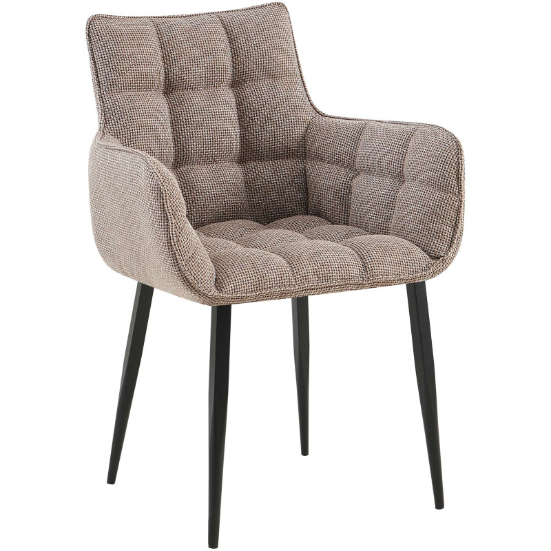 Fauteuil de table capitonné moderne en Tissu Marron Métal Noir Mat Huesca - 1