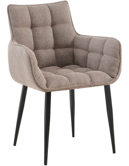 Fauteuil de table capitonné moderne en Tissu Marron Métal Noir Mat Huesca - 1