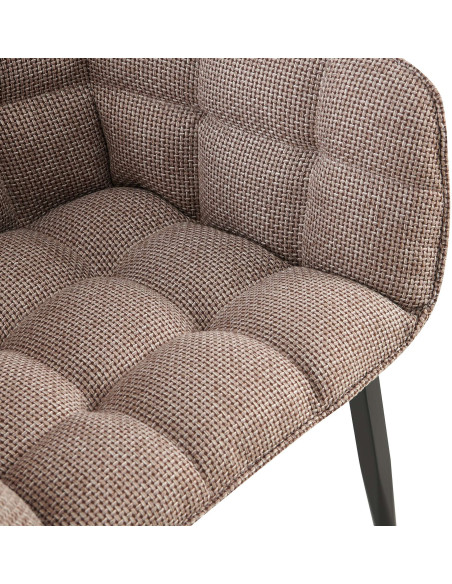 Fauteuil de table capitonné moderne en Tissu Marron Métal Noir Mat Huesca - 2