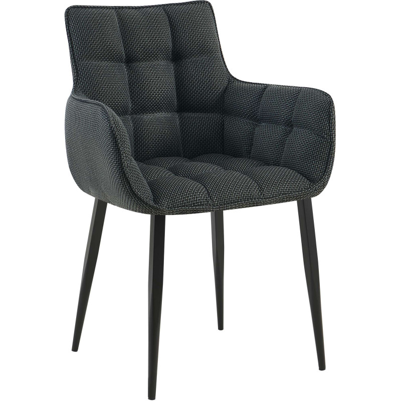 Fauteuil de table capitonné moderne en Tissu Gris titane Métal Noir Mat Huesca - 1