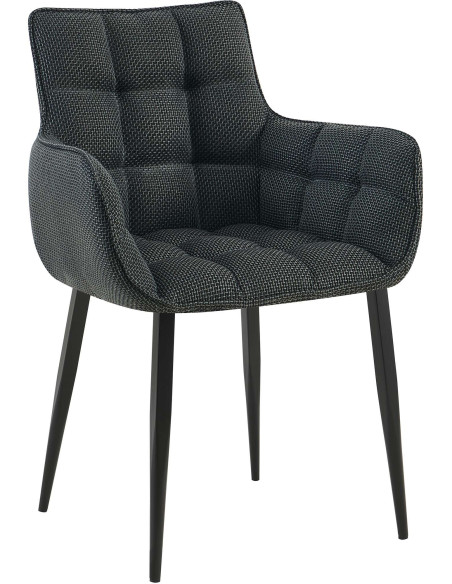 Fauteuil de table capitonné moderne en Tissu Gris titane Métal Noir Mat Huesca - 1