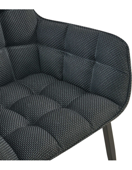 Fauteuil de table capitonné moderne en Tissu Gris titane Métal Noir Mat Huesca - 2