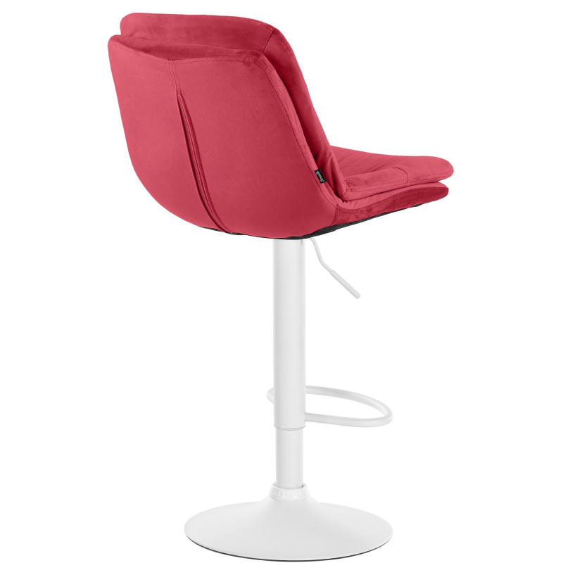 Tabouret de bar réglable moderne chic en Velours Rouge Métal Blanc Banja - 4