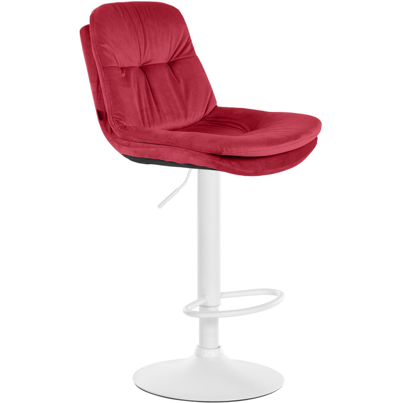 Tabouret de bar réglable moderne chic en Velours Rouge Métal Blanc Banja - 1
