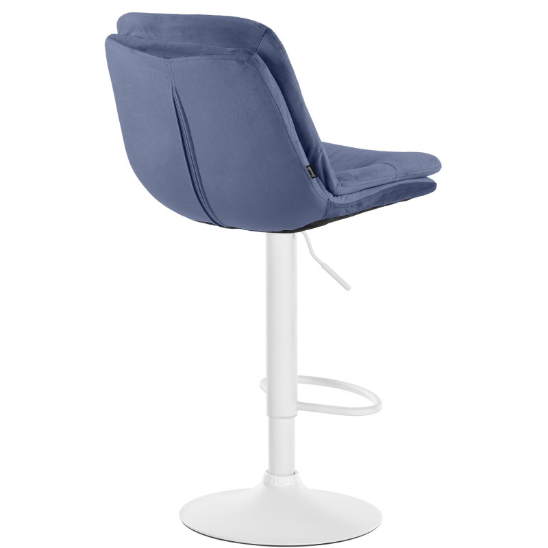 Tabouret de bar réglable moderne chic en Velours Bleu Métal Blanc Banja - 4