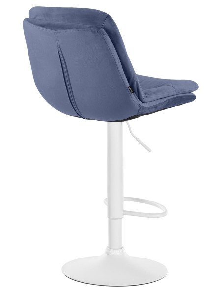Tabouret de bar réglable moderne chic en Velours Bleu Métal Blanc Banja - 4