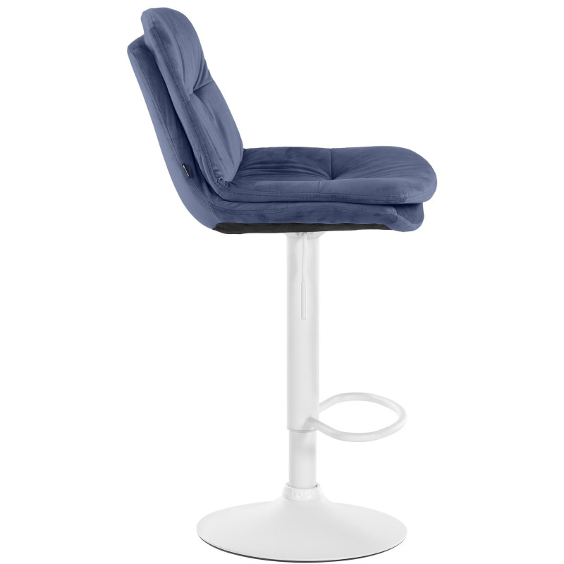 Tabouret de bar réglable moderne chic en Velours Bleu Métal Blanc Banja - 3