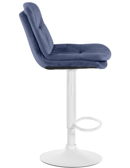 Tabouret de bar réglable moderne chic en Velours Bleu Métal Blanc Banja - 3