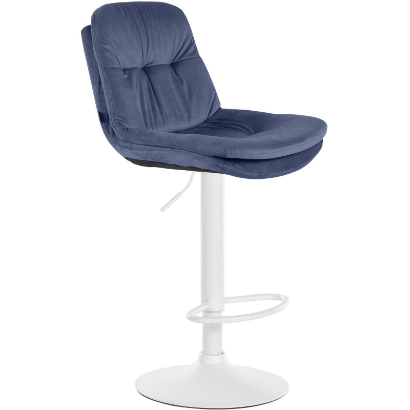 Tabouret de bar réglable moderne chic en Velours Bleu Métal Blanc Banja - 1