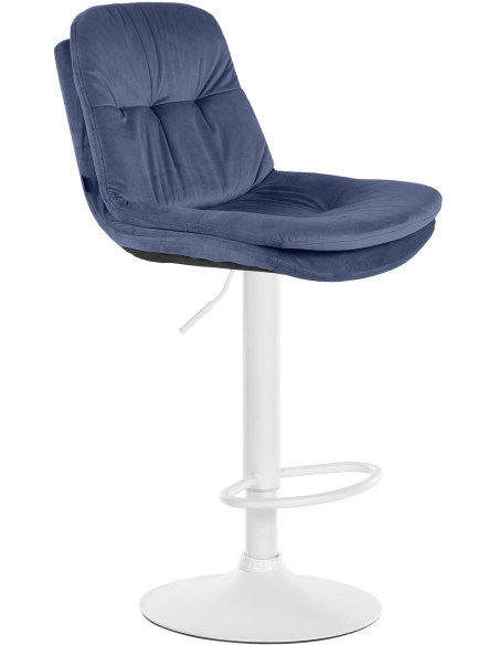 Tabouret de bar réglable moderne chic en Velours Bleu Métal Blanc Banja - 1