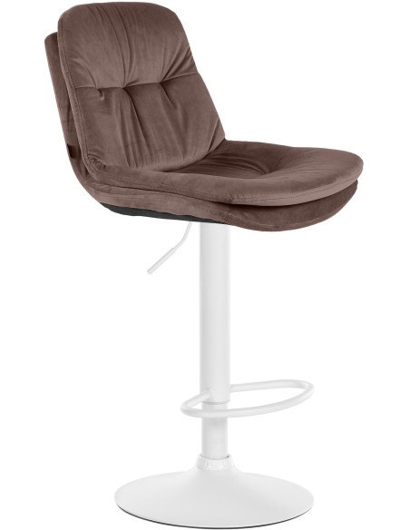 Tabouret de bar réglable moderne chic en Velours Marron Métal Blanc Banja - 1