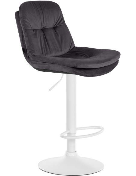 Tabouret de bar réglable moderne chic en Velours Noir Métal Blanc Banja - 1