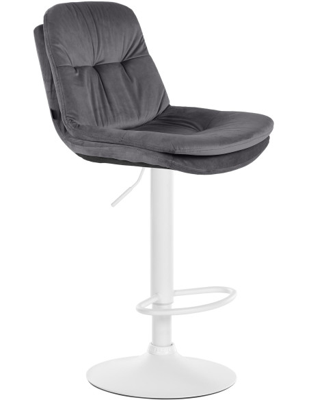 Tabouret de bar réglable moderne chic en Velours Gris foncé Métal Blanc Banja - 1