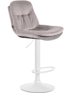 Tabouret de bar réglable moderne chic en Velours Gris Métal Blanc Banja - 1