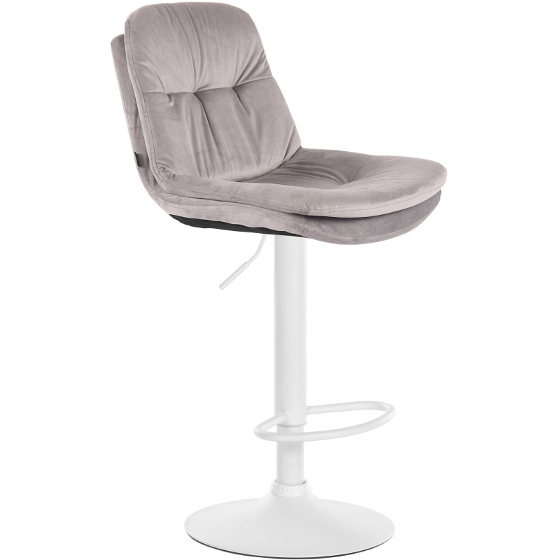 Tabouret de bar réglable moderne chic en Velours Gris Métal Blanc Banja - 1