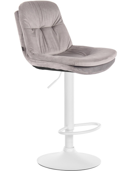 Tabouret de bar réglable moderne chic en Velours Gris Métal Blanc Banja - 1