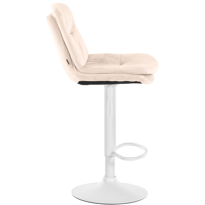 Tabouret de bar réglable moderne chic en Velours Blanc crème Métal Blanc Banja - 3