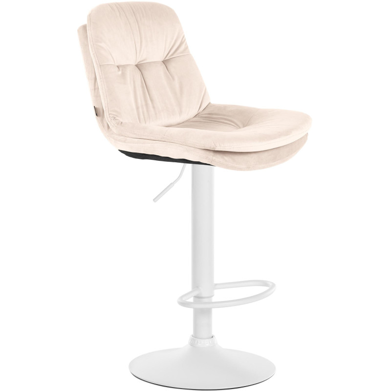 Tabouret de bar réglable moderne chic en Velours Blanc crème Métal Blanc Banja - 1