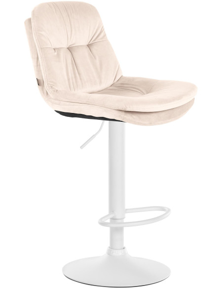 Tabouret de bar réglable moderne chic en Velours Blanc crème Métal Blanc Banja - 1
